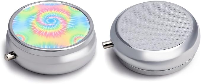 Mini Pill Container, Pink Rainbow Tie Dye Round Sturdy Organizer, Portable Holder for Supplements, Travel Pill Case Purse Essential for Gym
