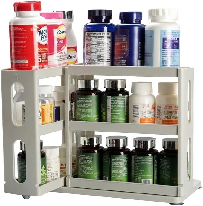 Dutiplus Medicine Organizer 2 Three-Decker Shelves Cabinet Storage Rack Organizer for Holding Vitamins, Supplements Cosmetics (9”H x 5.8”W x 10.4”D) (Dust Gray)
