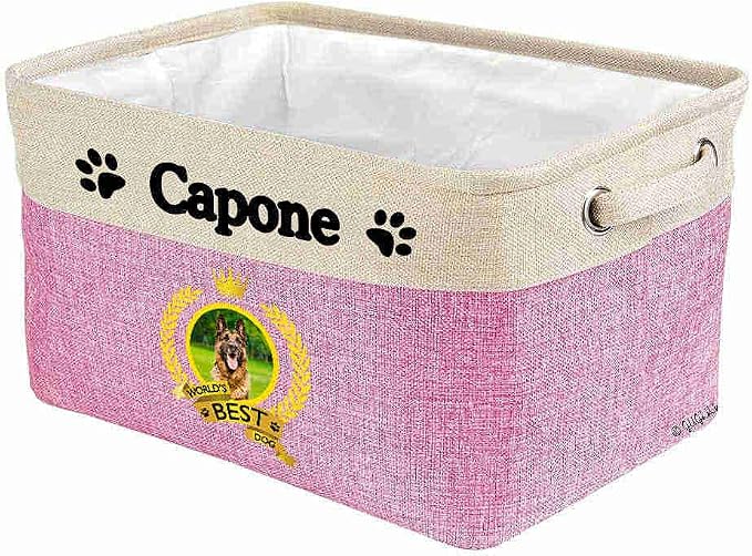 Custom Name Collapsible Dog Toy Storage Basket Bin World's Best Dog Pet German Shepherd Dog Foldable Pet Toy Box Closet Shelf Baskets Organizer for Bedroom Home Dog Cat with Handles Pink