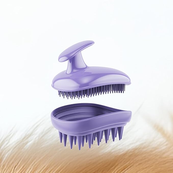 All-purpose Dog Shampoo Bath Brush,Pet Grooming & Soothing Massage Silicone Brush,Fits Ergonomically in the Hand for Long Short Haired Dogs and Cats(Purple)