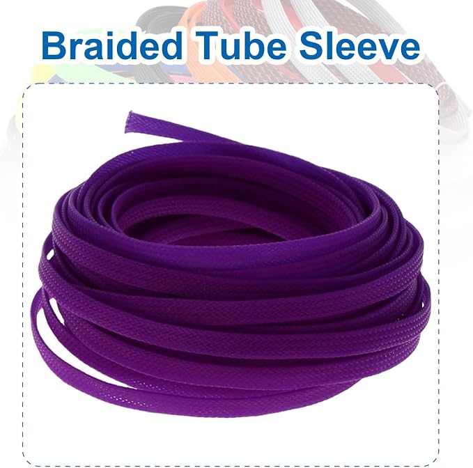 Heyiarbeit 10m/32.8ft PET Expandable Braid Cable Sleeving Flexible Wire Mesh Sleeve Purple 4mm
