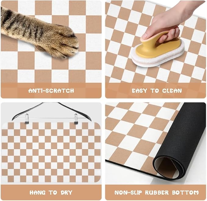 Dog Food Mats for Floors Waterproof, Pet Water Bowl Mats Pet Feeding Absorbent Placemats Plaid 17 * 30 inch