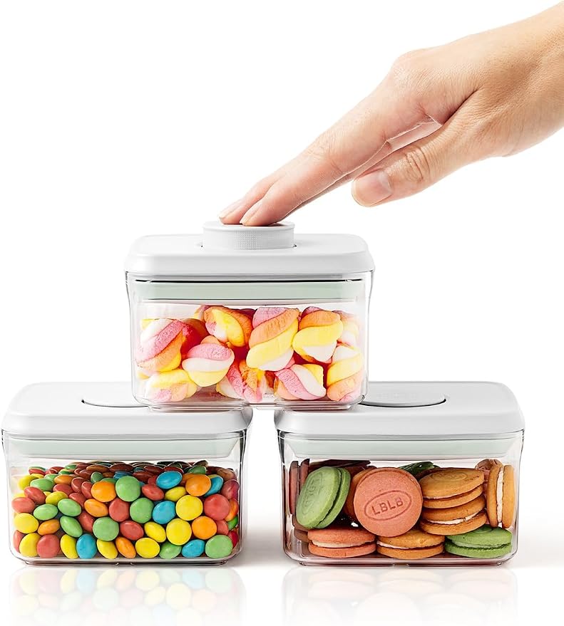 0.6 Qt Airtight Snack Containers, 3 Pack Small Pop Top Pantry Jars | Stackable Pantry Jars With One-Touch Airtight Lids For Snacks, Nuts, Candy, Coffee, Sugar, Tea Bags And Baking Ingredients
