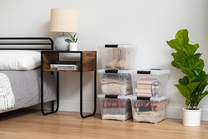 IRIS USA 4-Pack 19 Quart Storage Bins with Lids, Clear | Transparent design makes contents easy to find. Great for linens, décor, closet storage, and supplies, Nestable