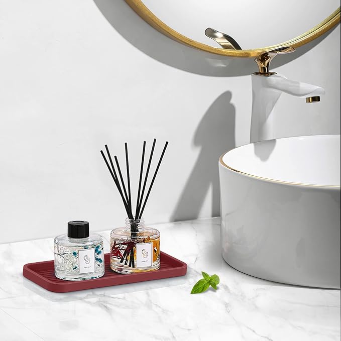 Silicone Sponge Holder, Kitchen Sink Organizer Tray（Mahogany）