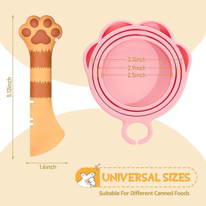 Kerros Cat Food Can Covers with Spoon, Silicone Pet Can Lids | Silicone Pet Food Can Lids with Cute Paw Spoon, for Cat and Dog Wet Food Cans, Storage and Serving
