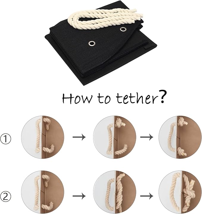 Large Dog Toys Storage Bins - Foldable linen Trapezoid Organizer Boxes with weave Rope Handle, Collapsible Basket for Shelves (Black-DOG)