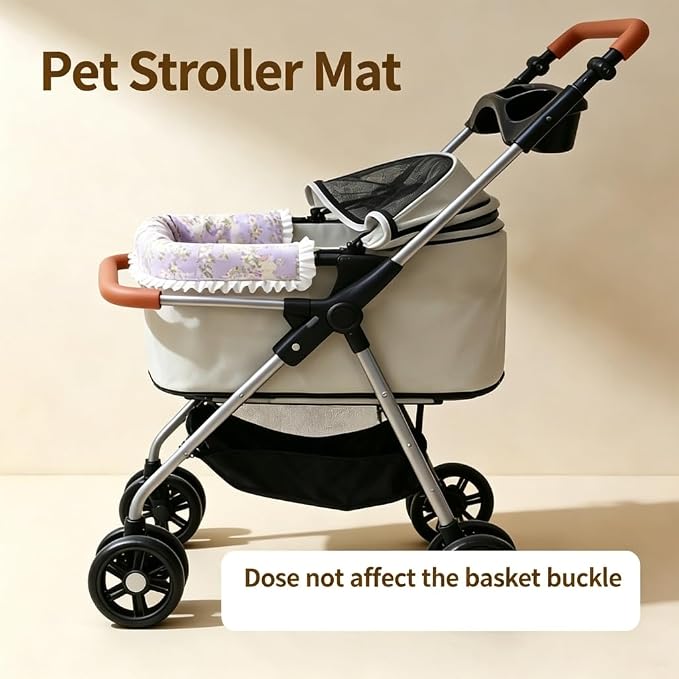 Plush Pet Stroller Pad, Removable Quilted Cotton Liner with Raised Anti Slip Edges Compatible with Dog Cart Strollers, Washable Traveling Cushion for Cats Puppies