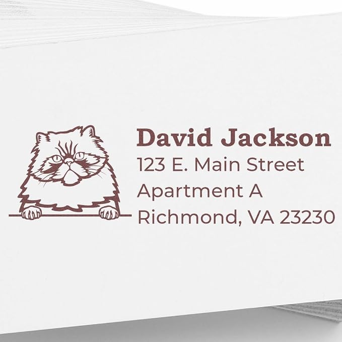 Peeking Colorpoint Persian Cat Wood Handle Return Address Stamp - for Mail | Any standard pad works. Mailing Stamp for Pet Themed Mail. Made to Order Colorpoint Persian Cat Address Ink Stamp. 4 lines.