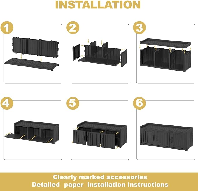 ROJIK Shoe Cabinet Waterproof UV-Resistant,Storage Bench Indoor Outdoor with Adjustable Shelves,for Entryway Bedroom,Hallway,Living Room(3 Door, Black)