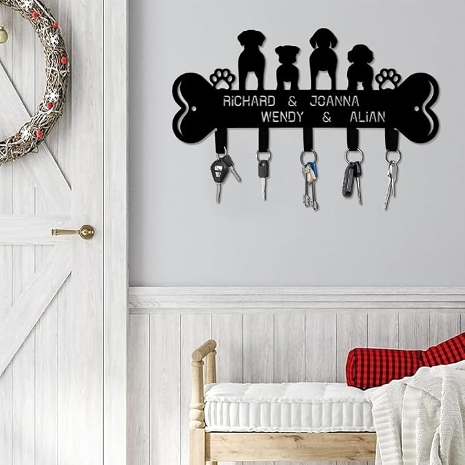 Personalized Dog Leash Holder for Wall, Custom 3D Dog Butt Leash Holder with Name, Hooks for Leashes, Keys, Collars, Christmas Birthdays Housewarming Gift for Pet Lovers (Style-7)