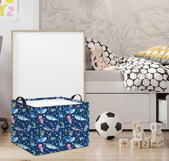 Rectangle Storage Basket with Handles,Collapsible Storage Bin,Books Box,Gift Basket(Blue Ocean)