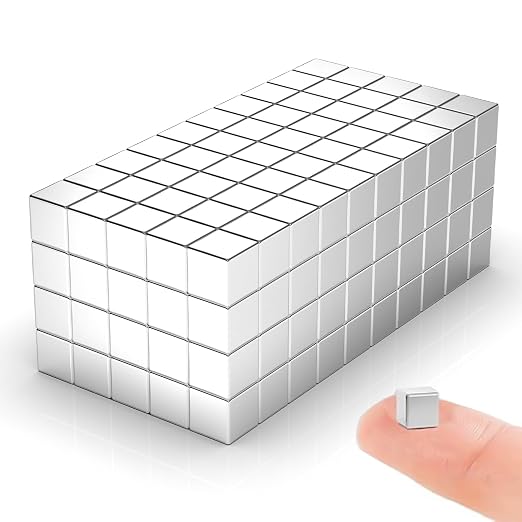200 Pack 5x5x5 mm Cube Rare Earth Neodymium Magnets | Powerful Small Strong Metal Rectangular Bar Magnetic Strip Magnet for Fridge Garage Kitchen Science Craft Office, Silver