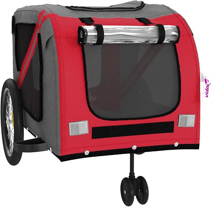 Pet Bike Trailer for Small Dogs, Foldable Bicycle Cargo Trailer with Sturdy Iron Frame, Oxford Fabric and PVC Cover, Easy Entry Doors and Mesh Windows for Comfort and Airflow