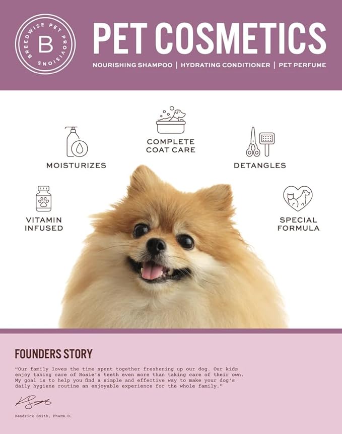 Breedwise Dog and Cat Conditioner - Moisturizing Hypoallergenic Formula for Sensitive Skin - Detangling & Smoothing Pet Cream - Sweet Pea & Vanilla Scent - 12oz - Made in USA