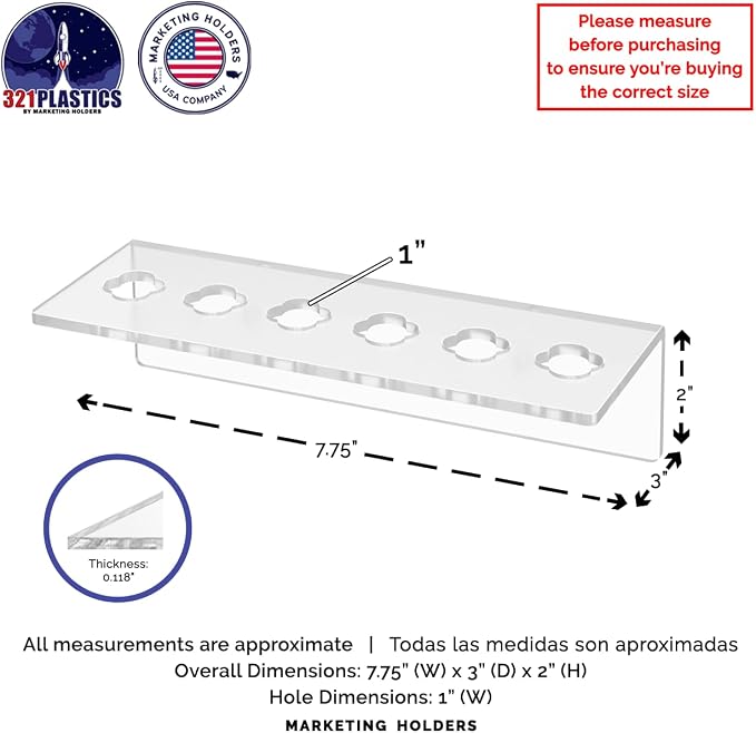 Marketing Holders Acrylic Scissor Organizer Shear Display 6 Hole Clear 7.75 Inch Wide Wall Mount Rack with Hanging Hardware for Professional Dog Groomers Stylists and Barbers