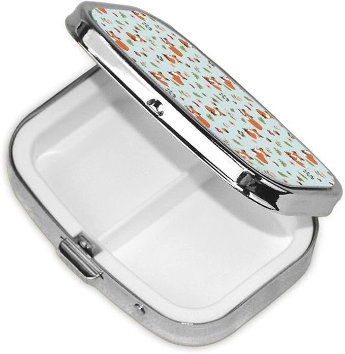 Elderly Pill Organizer Simple AM/PM Box Large-Compartment Medicine Case Arthritis-Friendly, Floral Flowers Mushroom Foxes