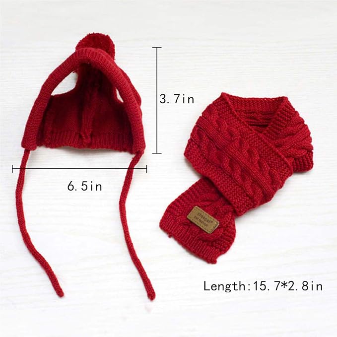 Goclothod Pet Dog Knitted Scarf and Hat Set Winter Neck Ear Warmer