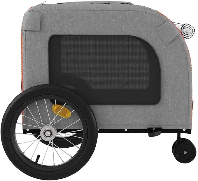 Pet Bike Trailer for Small Dogs, Foldable Bicycle Cargo Trailer with Iron Frame and Oxford Fabric, Orange and Gray