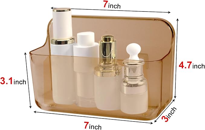 CGBE 2-Pack Cabinet Door Organizer, Self Adhesive Bathroom Shelves, Amber | Acrylic Shower Caddy, Wall Mounted Storage, No Drilling, Automatic Draining, For Cabinet Door and Shower Wall