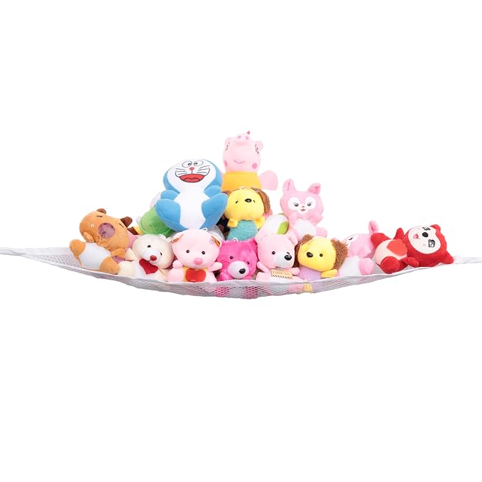 Stuffed Animal Storage Hammock - Small Plushie Net - Corner Hanging Stuffed Animal Net Organizer Holder for Teddy Bears Stuffies - Stuffy Hammock for Bedroom (White)