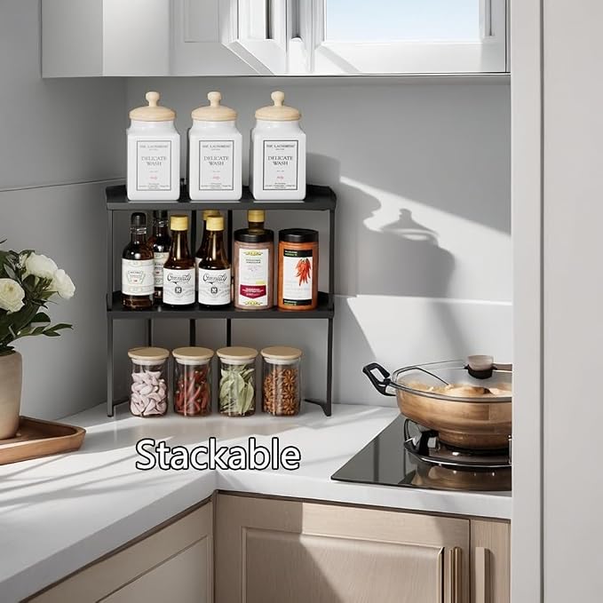 Stackable Metal Kitchen Corner Cabinet Organizer,Kitchen Corner Shelf with Non-Slip Mat,Bathroom Corner Organizer,Storage Shelf rv Must Haves for Cabinet/Bathroom/Countertops/Utensils