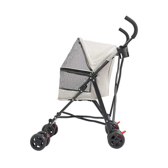 2 Wheels Pet Stroller, Foldable Pet Strolling Cart with Storage Basket and Cup Holder, Puppy Kitty Stroller with Weather Cover, Travel Gear for Medium Small Dogs and Cats Under 22lbs (Gray)