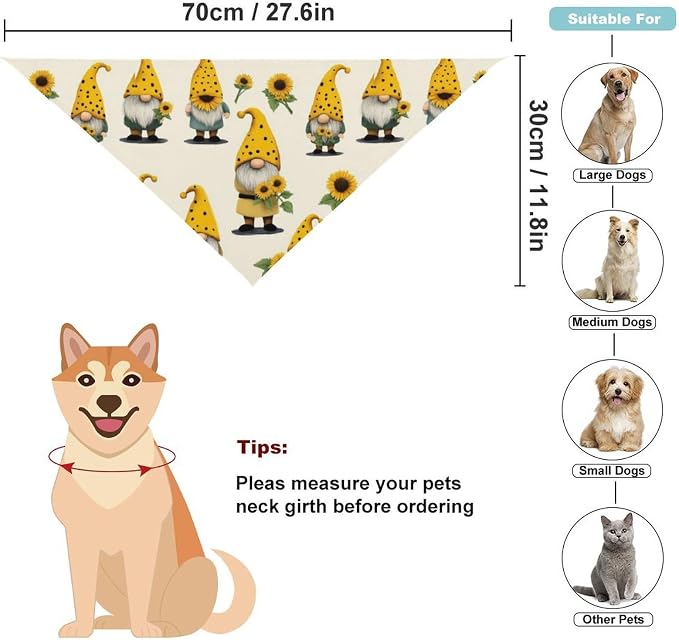 Washable Portable Bib with Adjustable Design for Pet Camping, Hiking, Running, Walking, Outdoor Activities Use (Gnomes Bees and Sunflowers)