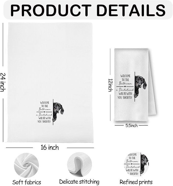 Funny Dachshund Dog Bathroom Hand Towels, Weiner Dog Gifts for Women Men, Welcome to The Bathroom Dachshund Decorative Hand Towels for Bath Room Washroom Restroom, 16x24 Inch