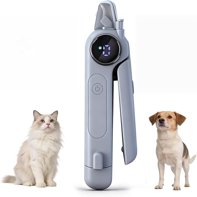 2-in-1 Dog Nail Clippers & Grinder, LED Light for Black Nails, Heavy Duty Smart Display Electric Pet Nail Trimmer, 3 Speed Quiet Rechargeable for Small Medium Large Dogs Cats (Grey)
