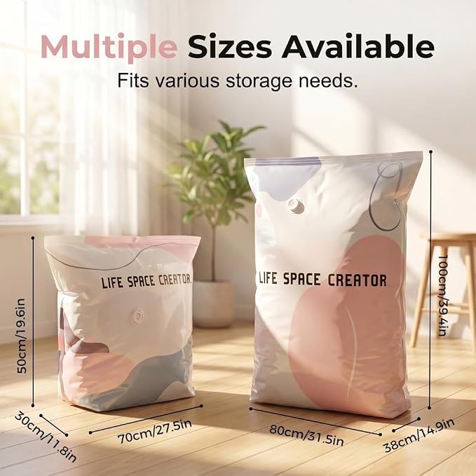No‑Pump Vacuum Storage Bags, 2026 New Extra Large Space Saver Bag, Press & Seal Reusable Space Saver Bags, No Pump Needed, for Jumbo Clothes Bedding,Comforters,Off‑Season Gear (2, 100x80x30cm)