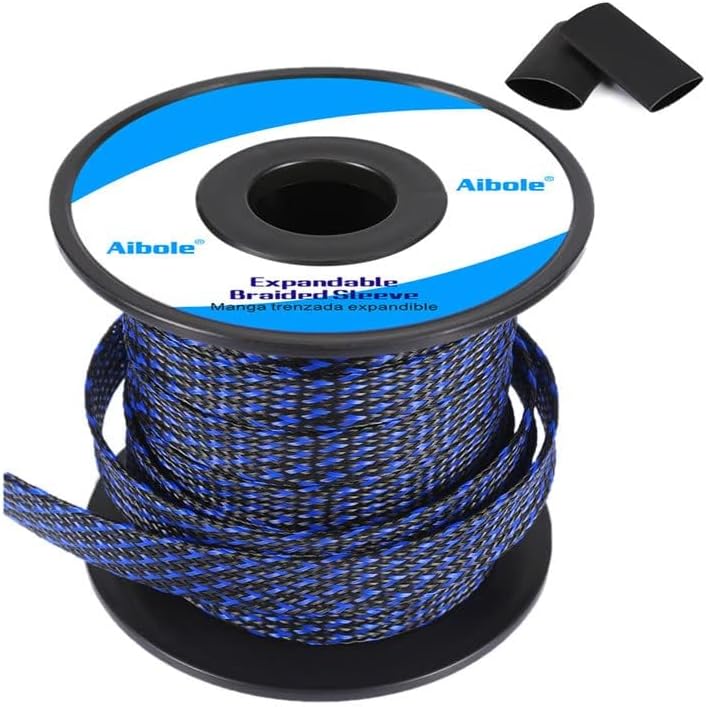100Ft-3/8inch PET Expandable Braided Wire Sleeving,Wire Loom Cable Sleeve for TV,Computer,Home Theater,Automotive,Home Industrial,Electrical Wires,Chemical,Protect Cat from Chewing Cords,BlackBlue