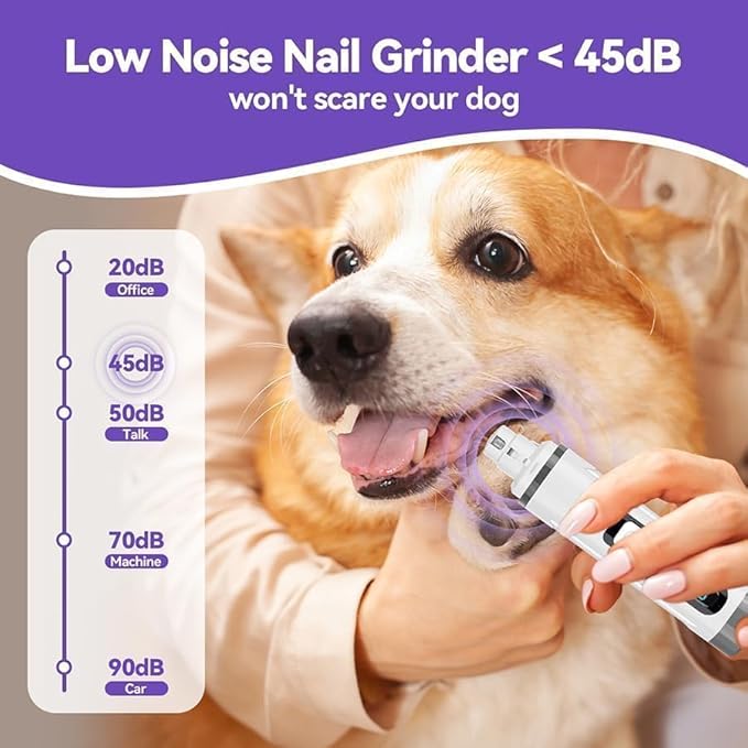 Dog Nail Grinder Quiet- Cat & Dog Nail Grinder with LED Light & Battery Display & Upgrade Grinding Head - Painless Dog Nail Trimmers for Small to Large Pets, Thick Nails, and Sensitive Paws