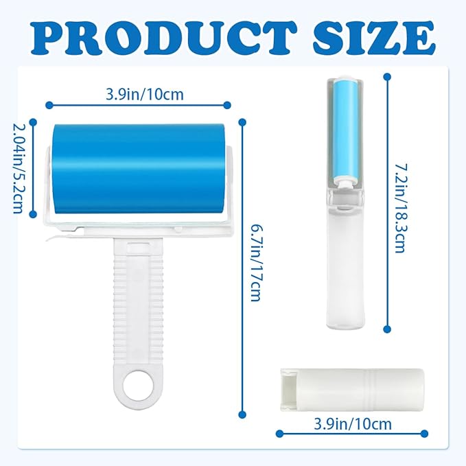 8 PCS Pet Hair Remover Washable Lint Rollers，Adhesive Lint Rollers,Reusable Lint Rollerss 2 Large and 6 Small, for Traveling Pet Clothes Car (Blue, Red)