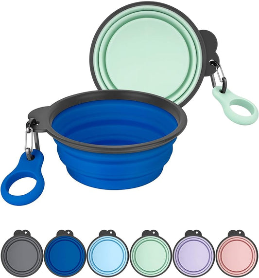Aonkey Collapsible Dog Bowls with Bottle Carrier, 2 Pack Travel Dog Water Bowl Upgraded Carabiner, One-piece Molded Rim No Fall Off or Crack, Foldable Silicone Portable for Pets Walking Hiking 37oz