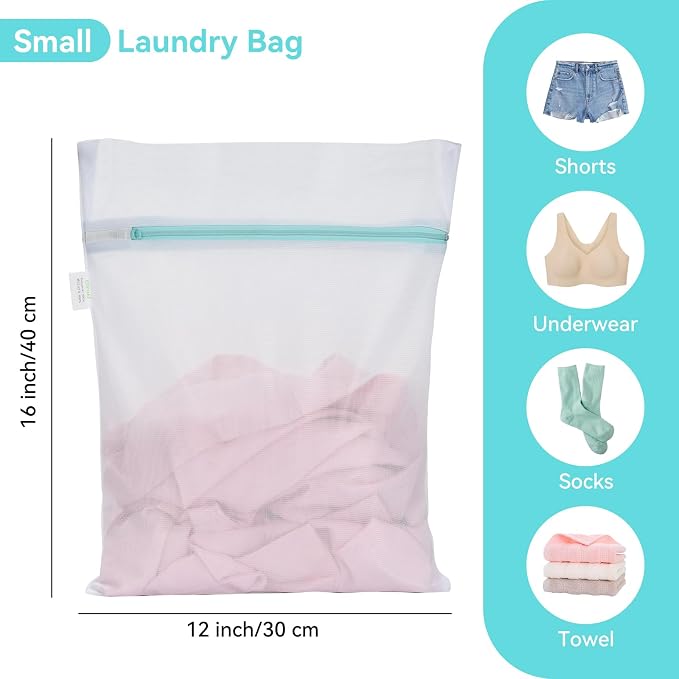 OTraki Mesh Laundry Bag for Delicates 12x16 inch Small Laundry Wash Bags for Washing Machine with Reinforced Zipper for Delicates Bra Socks Underwear, Don't Drying, Melting 140-176℉ White | for Washing Machine with Reinforced Zipper for Delicates Bra S...