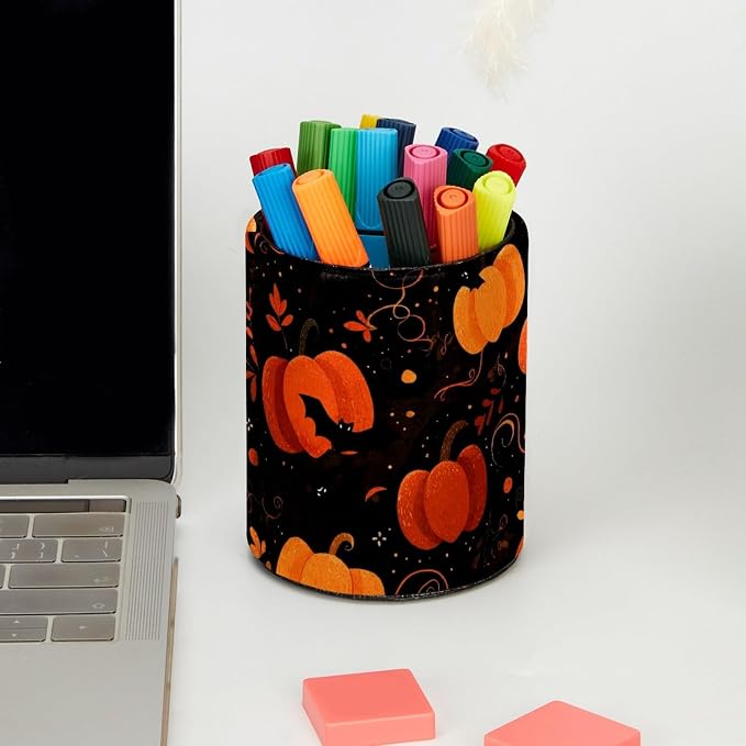 Halloween Pumpkin Pen Holder, Pencil Cup Marker Brush Holder Desk Storage Case, Desktop Organizer for School Office Home Supplies