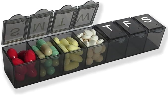 Pill Organizer 7-Day Weekly Pill Organizer | Portable Medicine, Daily Pill Cases for Pills/Vitamin/Fish Oil/Supplements