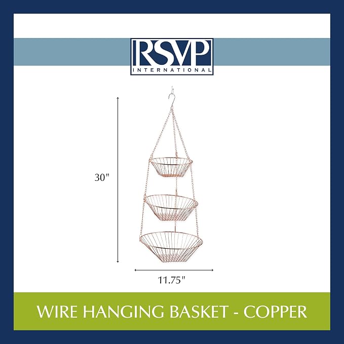 RSVP International Hanging Storage Collection 3-Tier Baskets, Copper Wire