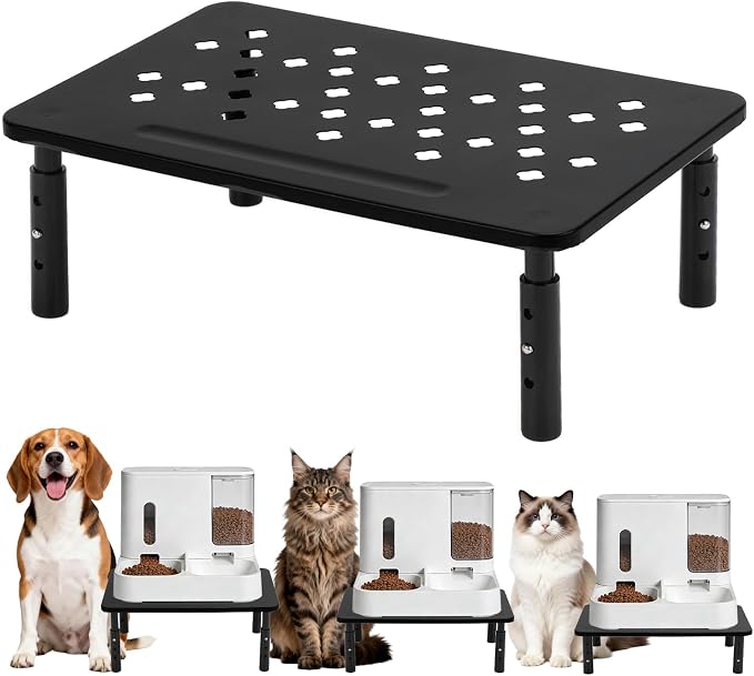Elevated Cat Food Stand, Adjustable Automatic Cat Feeder Station | 4/5/6 in Adjustable Cat Feeding Station, 14.5 x 9 in Platform, Fits Most 4-6 L Automatic Feeders, Non-Slip Base, Black