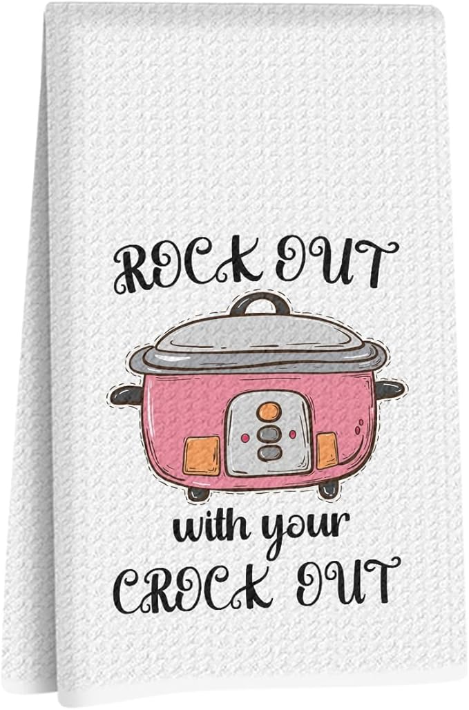 Funny Kitchen Towels 24x14 Inch, Durable Reusable Microfiber Dish Towel, Rock Out Waffle Weave Hand Tea Towels for Kitchen Home Bathroom Farmhouse Decor, Housewarming Gifts for Women Mom Friend