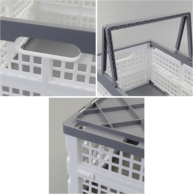 Teyyvn 2-Pack Collapsible Crate with Handle, Grocery Shopping Baskets | Collapsible Stackable Grocery Crates with Handles, lightweight for supermarket shopping, car storage, garage organization