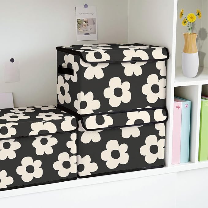 Stackable Clothes Storage Bins with Lids 3 Pack | Closet Organizers Fabric Cat Printing Box for Home and Office,Blanket Clothes Organizers,Under Bed Storage Containers