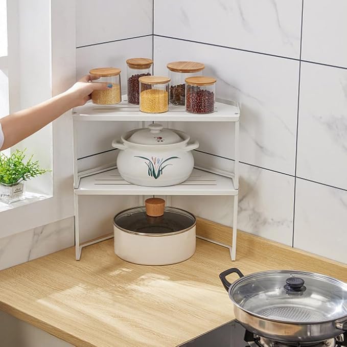 Stackable Metal Kitchen Cabinet Organizer,Kitchen Corner Shelf with Non-Slip Mat,Bathroom Organizer,Storage Shelf for Cabinet/Bathroom/Countertops/Utensils