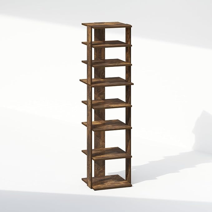 Furinno Turn-N-Tube Corner Shelf, 8-Tier Display Rack, Vertical Corner Storage Rack, Space Saving Organization and Storage, Entryway, Living Room, Closet, Amber Pine
