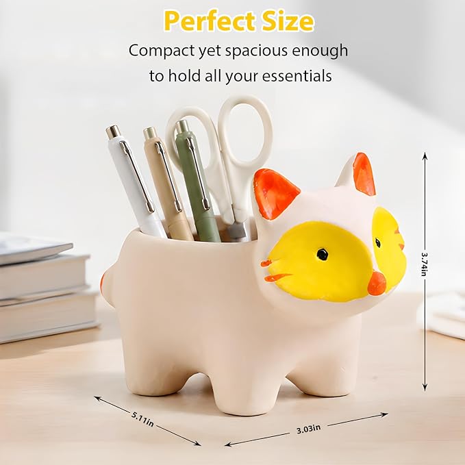 Ceramic Cat Shaped Pen Pencil Holder for Desk Decoration Accessories Cat Decor Makeup Brush Pen Cups Office School Ideal Gifts for Women, Mom or Birthdays