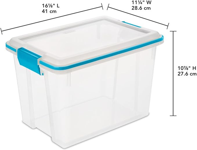 Sterilite Gasket Storage Box with Lids for Home & Office, 20 Quart, 18-Pack | Heavy-Duty, Stackable, and Organizing Containers for Bathroom, Cabinet, Closet, and Garage, Clear and Blue Aquarium Latches