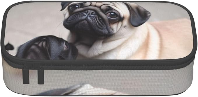 Cute Pet Pug Pencil Case Large Capacity Pencil Pouch With Zipper Portable Pen Bag Organizer Waterproof Cosmetic Makeup Bag For Women Men