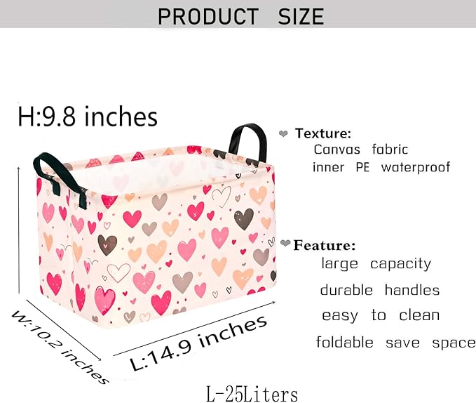Kid Clothes Storage Basket Gift Shelf Basket Toy Storage Bin, Nursery Basket Organizer Box for With Handles for Room Deco Heart Valentines Basket