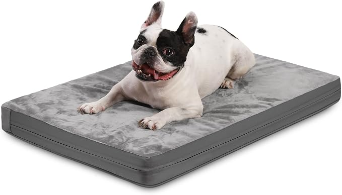 Waterproof Dog Bed Medium Size Dog, Washable Crate Pad 30" Orthopedic Gray | Outdoor Pet Bed Foam, Reversible Faux Leather & Flannel, Removable Cover,Anti-Slip Kennel Pad 29"x18"